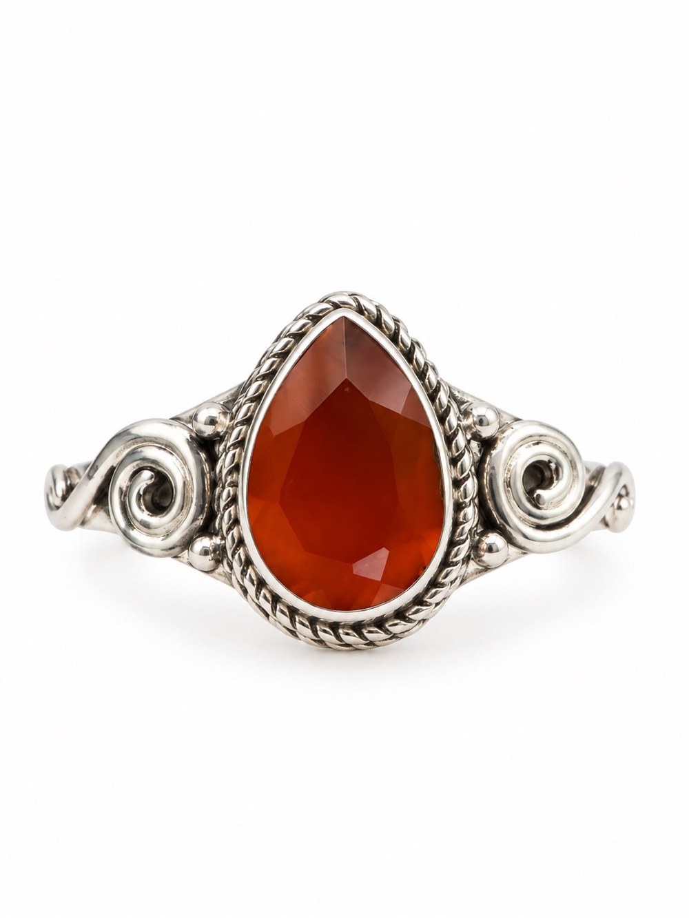 Carnelian Teardrop Vintage Style Ring (S925)